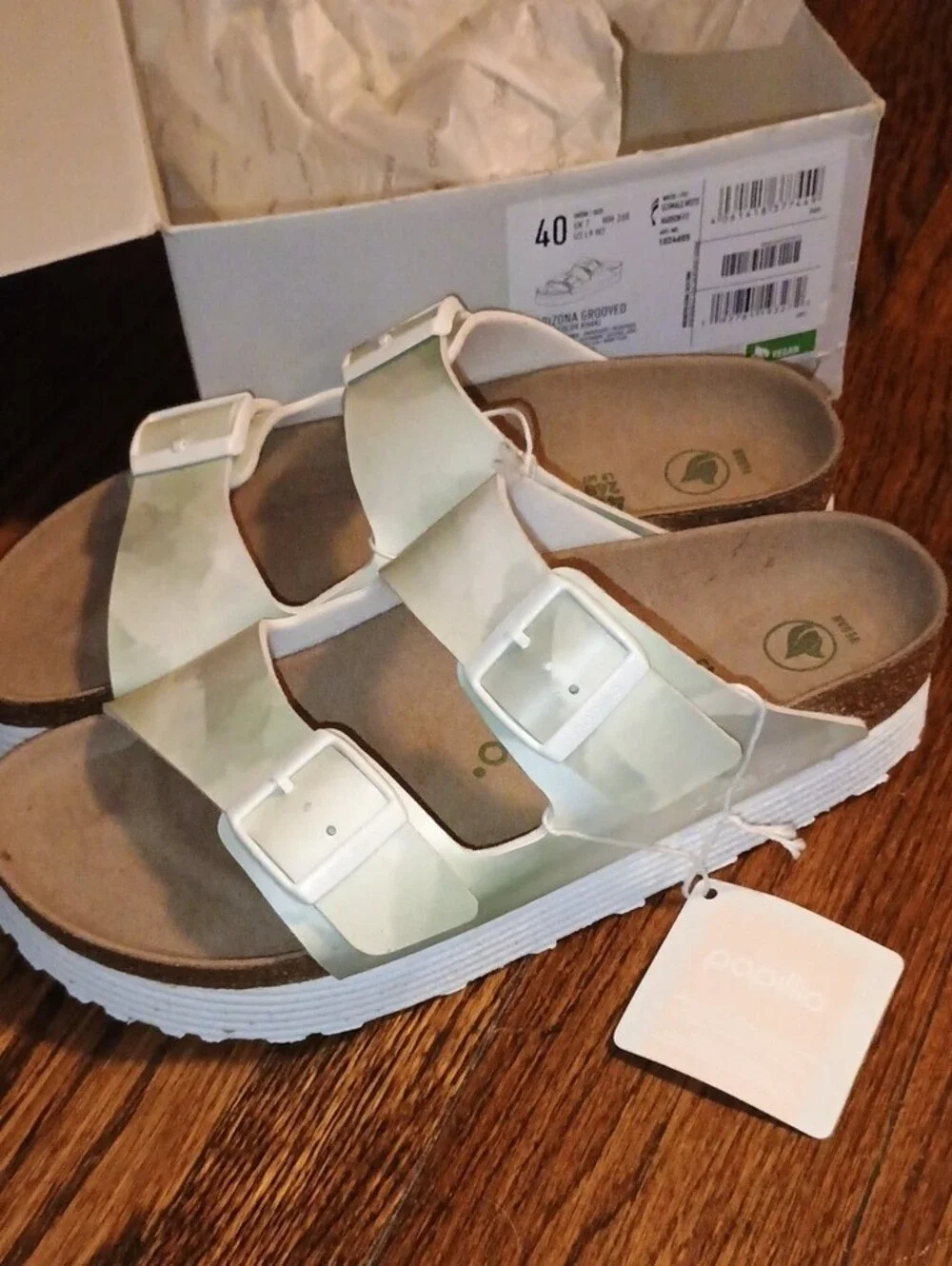 Birkenstock Women's Sandals Green White Camouflage Buckle Straps